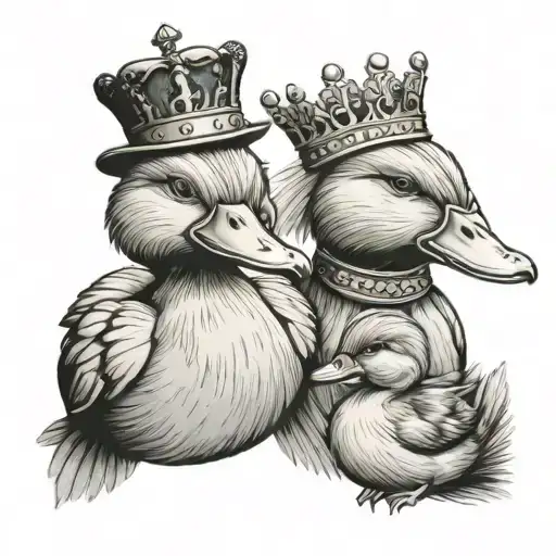 King and queen duck with baby duck tattoo design idea