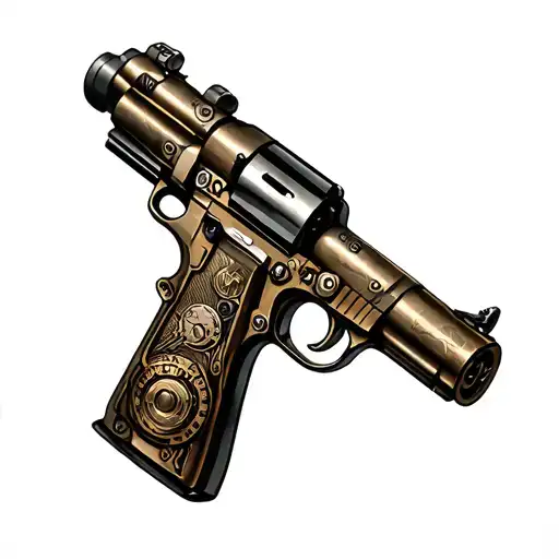 steampunk, gun, hydraulics, gear tattoo design idea