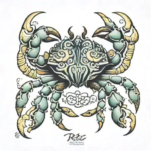 A detailed neotraditional tattoo of a crab, symbolizing the client's zodiac sign of Cancer tattoo design idea