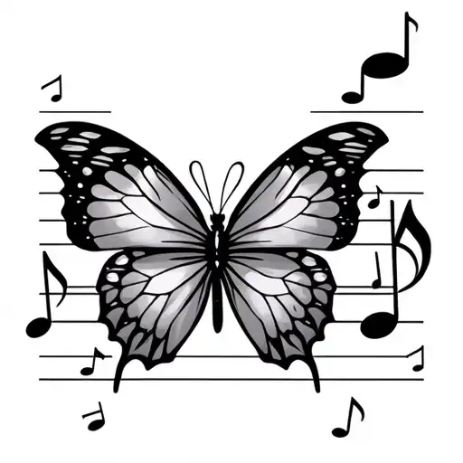 small butterfly with music notes and semicolon  tattoo design idea