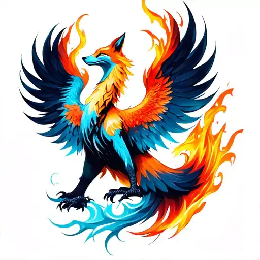 fire phoenix and nine tailed fox tattoo design idea