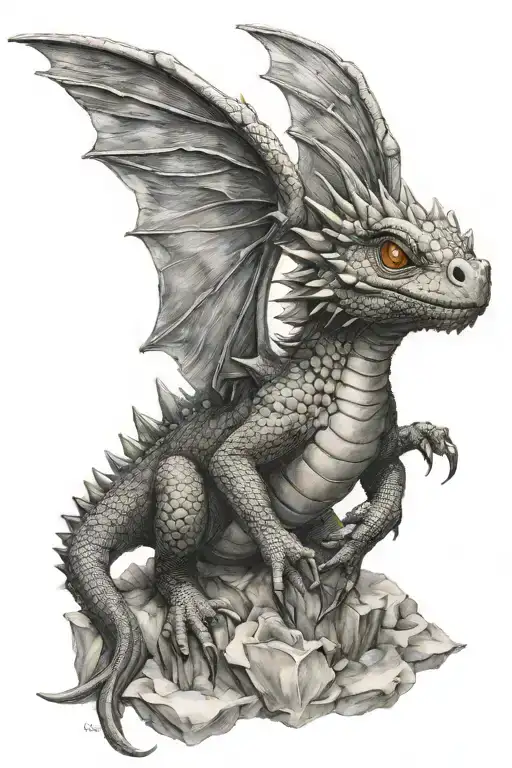 baby dragon flying tattoo design idea