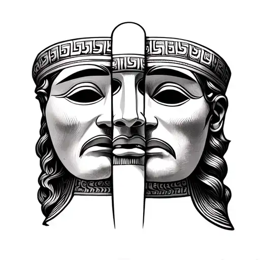 greek mask happy and sad face tattoo design idea