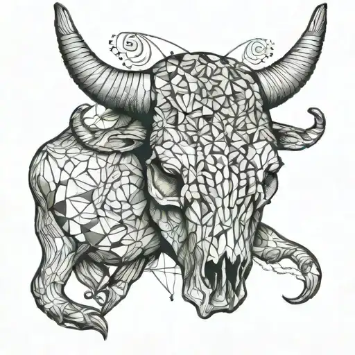 planet Venus on top of a bull skull  tattoo design idea