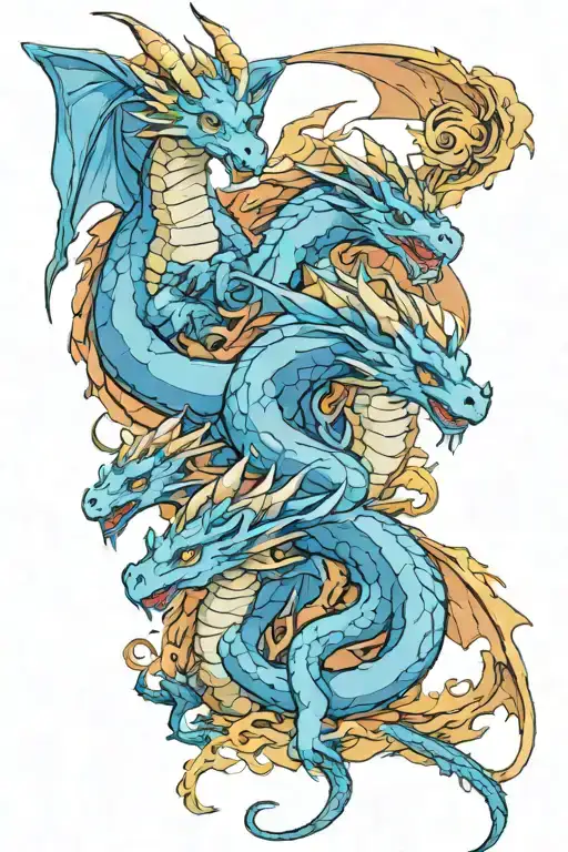 2 adult dragons watching 4 young dragons tattoo design idea