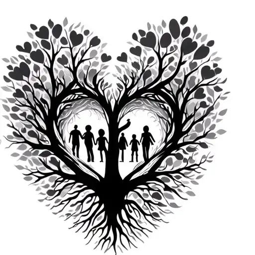 heart thumb prints with tree of like and 3 kid prints tattoo design idea
