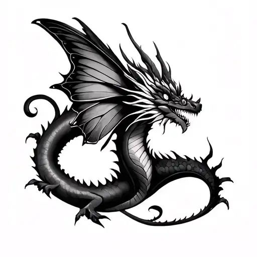 flower dragon with butterfly wings tattoo design idea