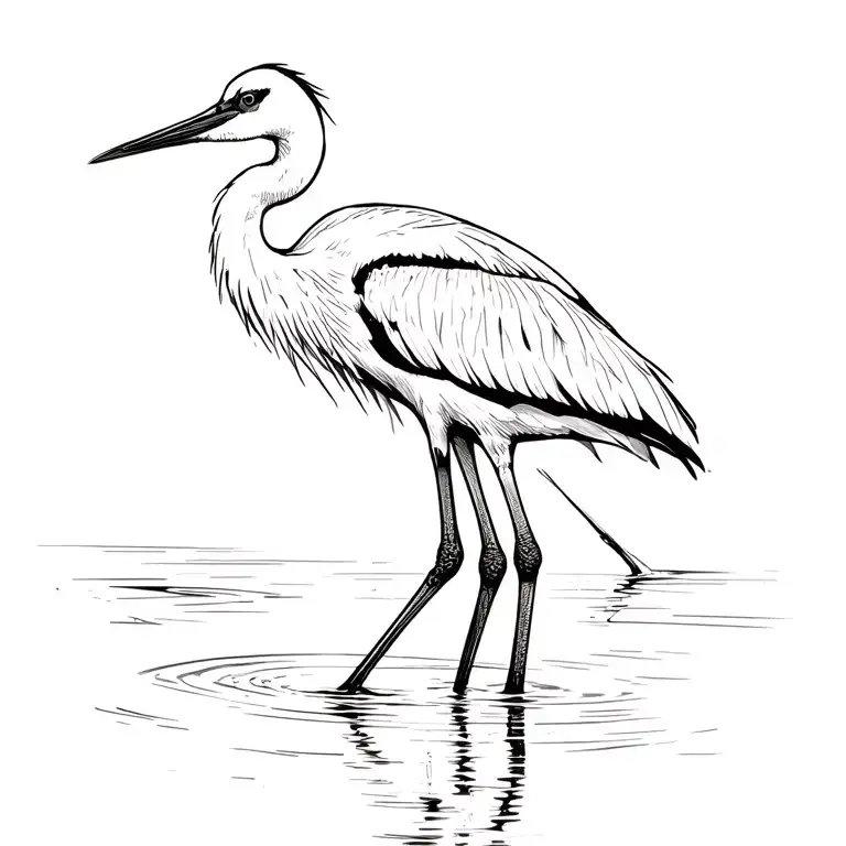 flowy sandhill crane standing in water tattoo design idea