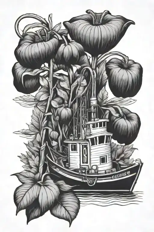 Newfoundland Canada, fishing boats, pitcher plant, fiddle mis9c tattoo design idea