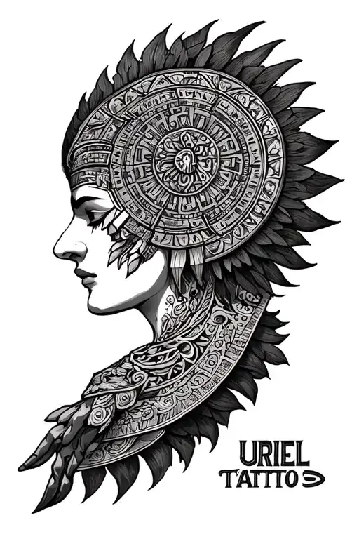 uriel sleeve and combine aztec calendar tattoo design idea