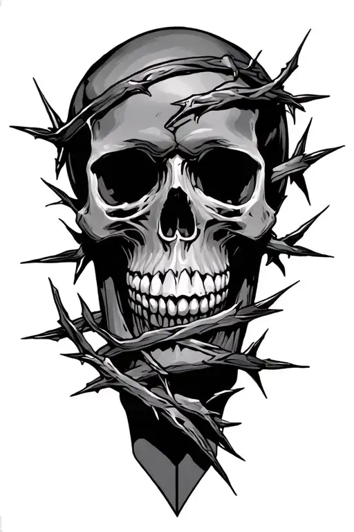 skull tarot cards with thorns wrapping tattoo design idea