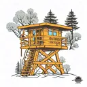 blue Los Angeles lifeguard tower in Aspen trees tattoo design idea