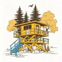blue Los Angeles lifeguard tower in Aspen trees tattoo design idea