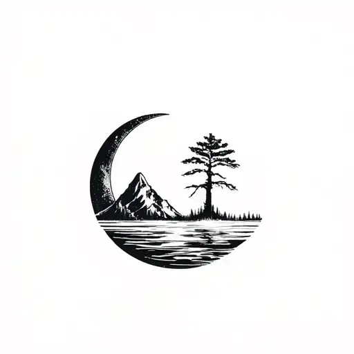 combine the palmetto tree and moon with the Pacific Northwest mountain range tattoo design idea