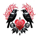 two crows and heart celtic fire rose tattoo design idea
