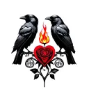 two crows and heart celtic fire rose tattoo design idea