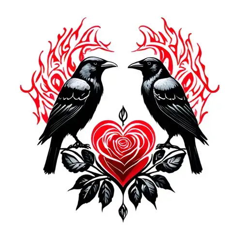 two crows and heart celtic fire rose tattoo design idea