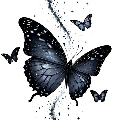 multiple butterfly trail with galaxy filled with stars tattoo design idea