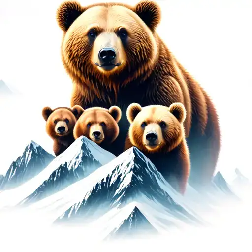 bear 3 cubs  mountains tattoo design idea