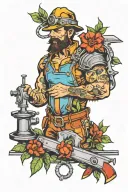 plant machine tool worker tattoo design idea