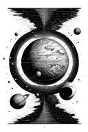negative space astronomy planets map with Cartesian lines and tattoo design idea