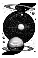 negative space astronomy planets map with Cartesian lines and tattoo design idea