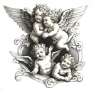 three cherubs flying tattoo design idea