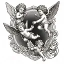three cherubs flying tattoo design idea