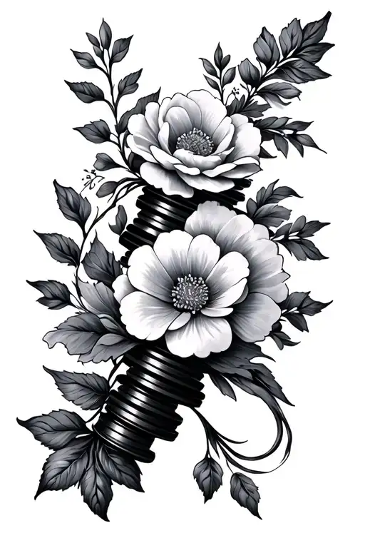 camshaft with flowers intertwined tattoo design idea