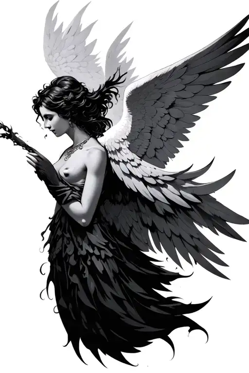 one winged angel tattoo design idea