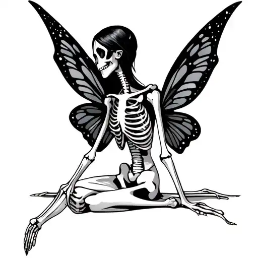 skeleton fairy sitting facing away tattoo design idea