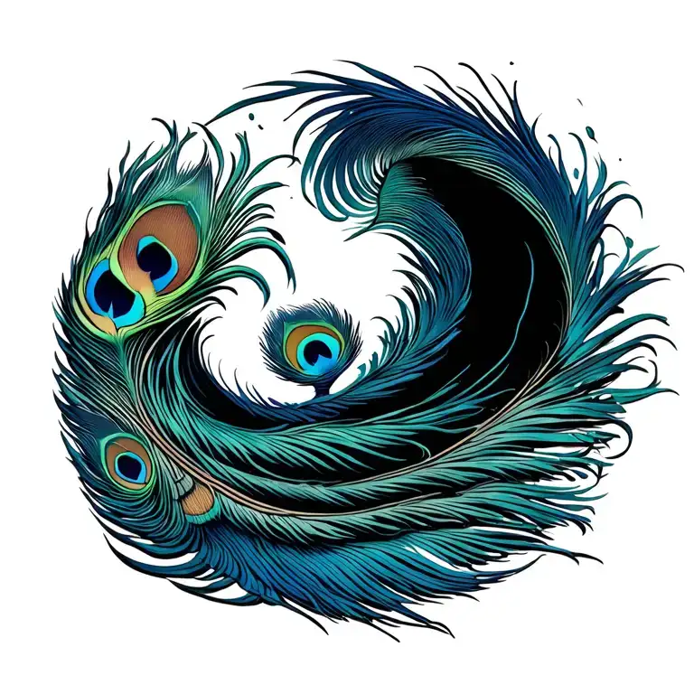 "Michi Gail" wave breaking peacock feather tattoo design idea