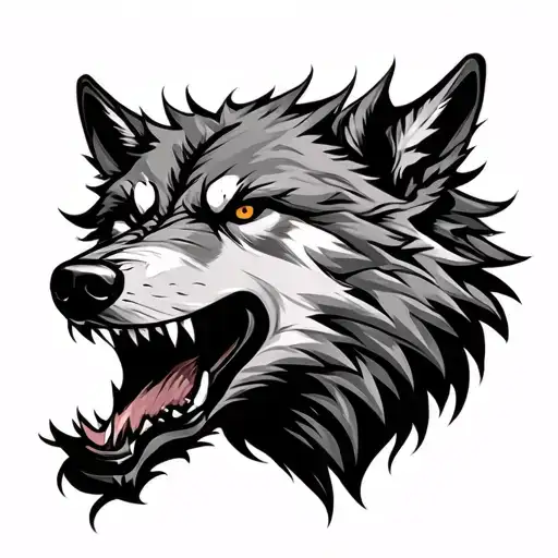 angry wolf head tattoo design idea