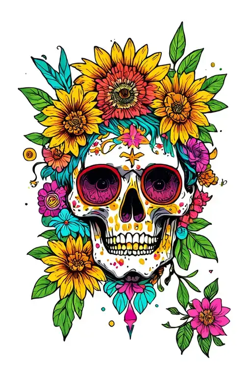 trippy hippy 70s style tattoo design idea