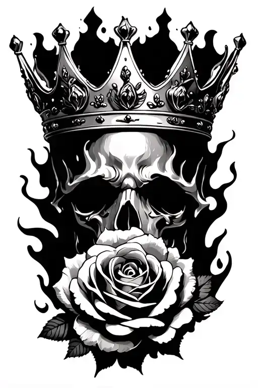 Crown on fire with rose and ancor fight tattoo design idea