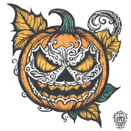 hand sketched full color traditional jack-o'-lantern  tattoo design idea