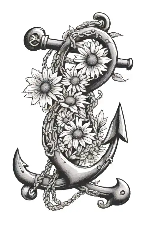 anchor and chamomile tattoo design idea