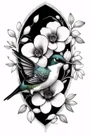 hummingbird with orchids, poppies and snowdrops surrounding the bird  tattoo design idea