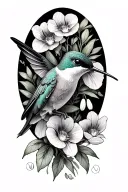 hummingbird with orchids, poppies and snowdrops surrounding the bird  tattoo design idea