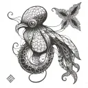 fine line simple squid tattoo design idea