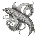 fine line simple squid tattoo design idea