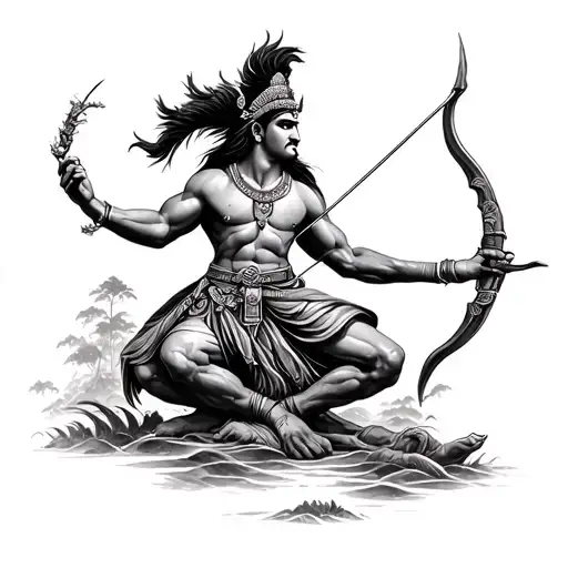lord Arjun with bow hunting scene tattoo design idea