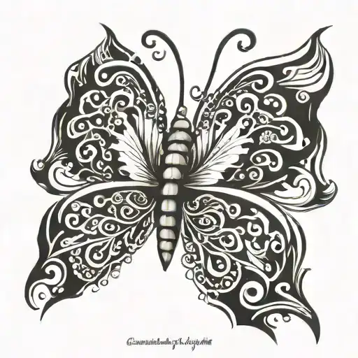 butterfly wings with 444 in spine of butterfly emerging tattoo design idea
