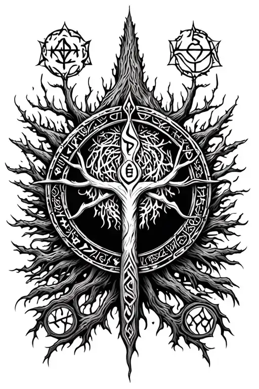 tree of life with vegvisir viking runes tattoo design idea