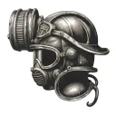 A tattoo design featuring a firefighter's helmet with a navy deep sea diver's helmet intertwined, symbolizing your dedication to both professions tattoo design idea