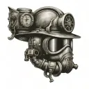 A tattoo design featuring a firefighter's helmet with a navy deep sea diver's helmet intertwined, symbolizing your dedication to both professions tattoo design idea