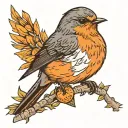 one robin sitting on an orange branch and one robin flying tattoo design idea