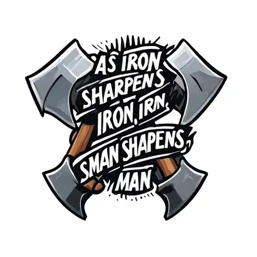 two battle axex with the words "as iron sharpens iron, man sharpens man" tattoo design idea