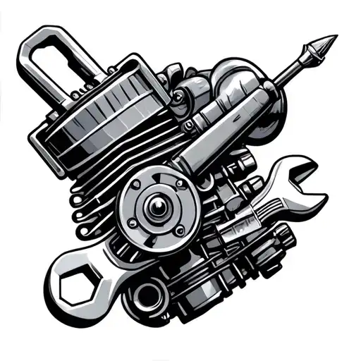 airplane engine with screwdriver and wrench for prop tattoo design idea