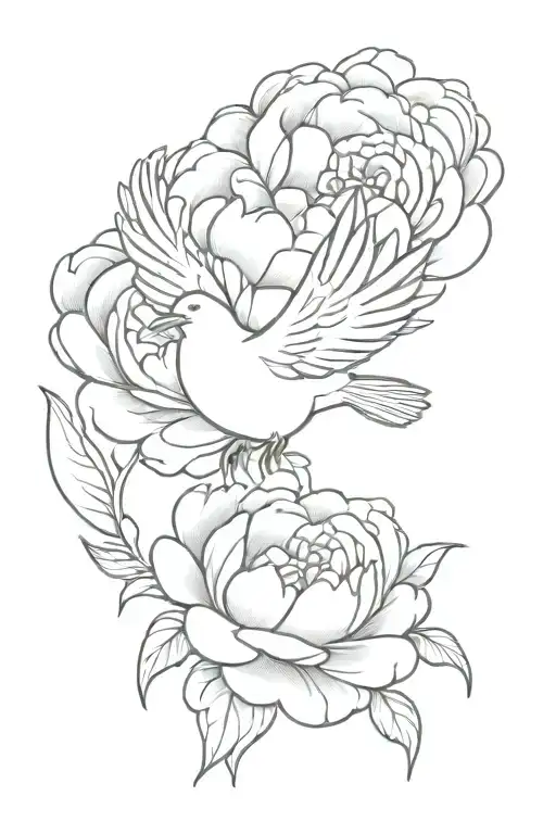 peony sacred heart dove flying away tattoo design idea
